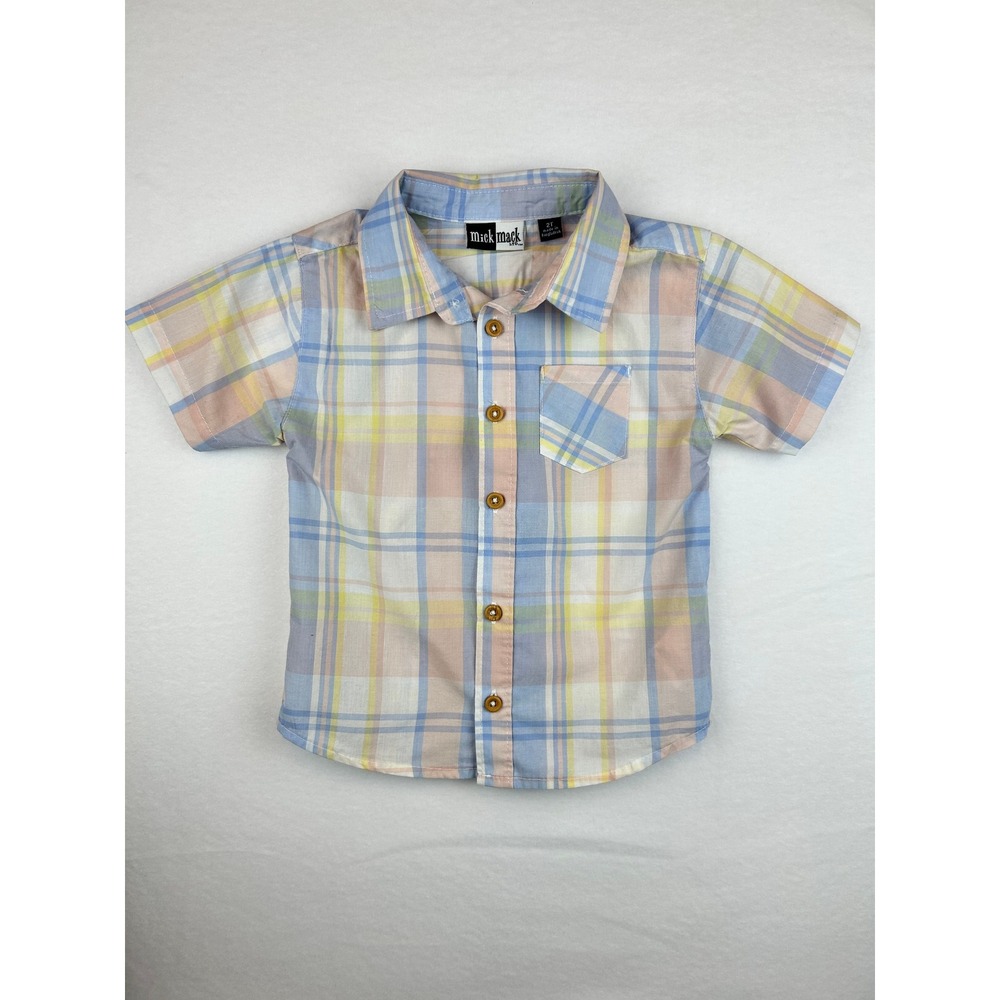 Mick‎ Mack Toddler Boys Pastel Plaid Short Sleeve Button Down Shirt 2T